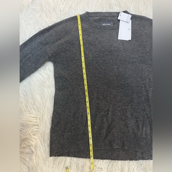 Zadig & Voltaire Cici Patch Cashmere Sweater L NWT Grey Lightening Bolt - Picture 13 of 16